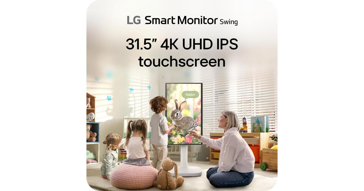 شاشة LG 32U889SA Smart Swing 32" IPS 4K UHD HDR10 Touchscreen on a Fully Adjustable Wheeled Base , webOS, Built-in Speaker, HDMI, USB Type-C, Tilt/Height/Swivel/Pivot Stand, White
