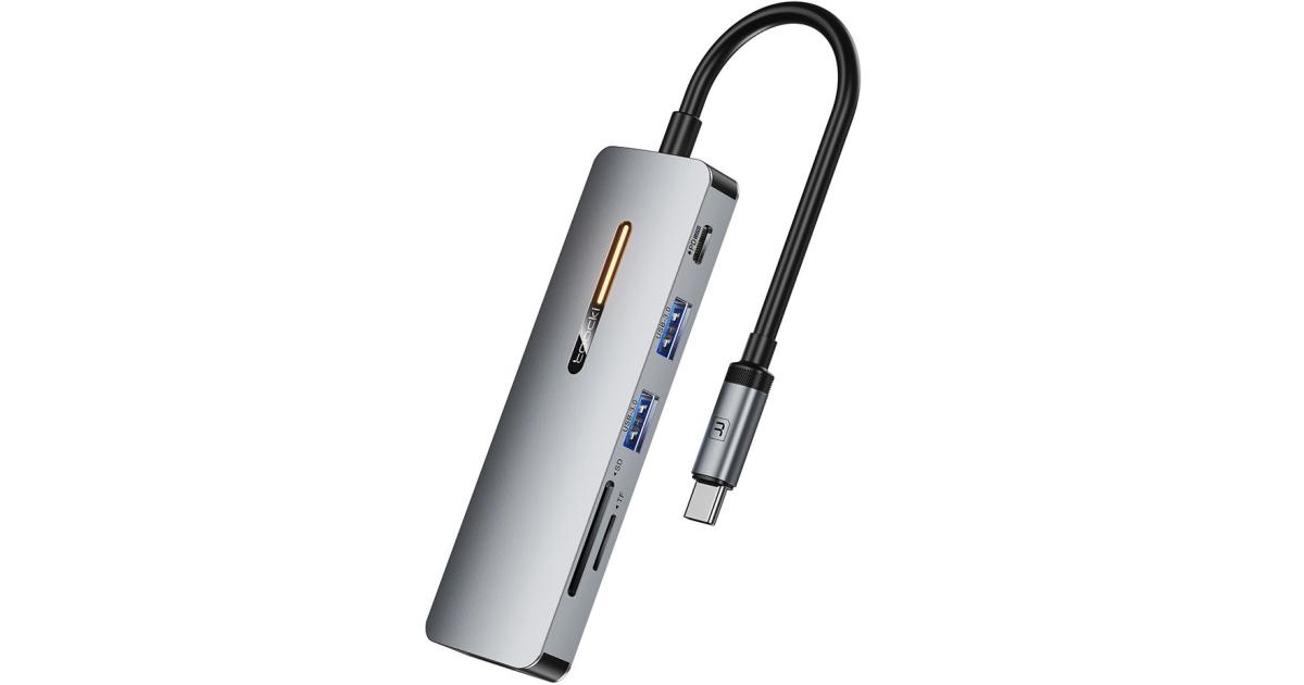 TOOCKI 6 in 1 USB-C HUB Type-C to HD 4K USB3.0 PD 100W Fast Charging SD / TF Card Reader Dock Station - Grey