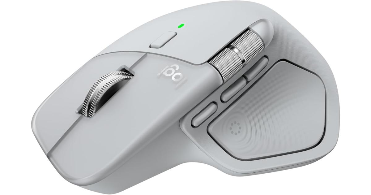 ماوس لاسلكي Logitech MX Master 4, Ergonomic with Advanced Performance Haptic Feedback, Ultra-Fast Scrolling, USB-C Charging, Bluetooth, Windows, MacOS - Pale Grey