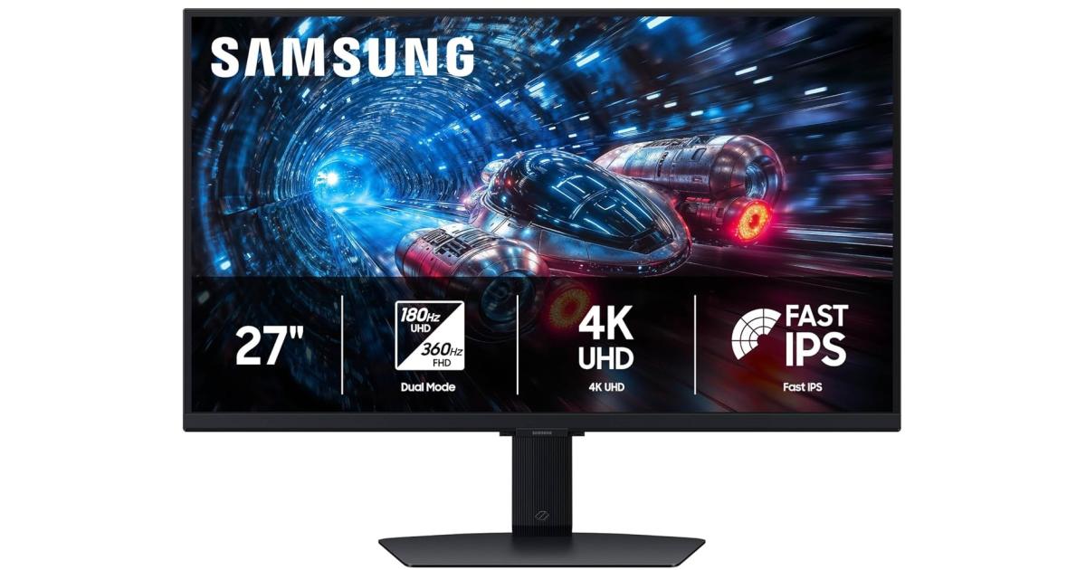 SAMSUNG Odyssey G7 G70F 27" Fast IPS Dual Mode (4K 180Hz or FHD 360Hz) 1ms HDR10+ Flicker Free Eye Saver Mode G-SYNC Compatible Ajdustable Stand w/ HDMI 2.1 & Display Port
