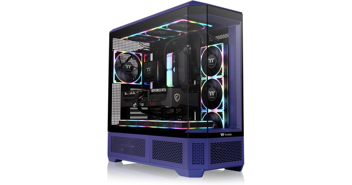 Thermaltake View 600 TG برج كامل 420 مم يدعم المبرد دعم الموصل المخفي؛ فتحات PCIe قابلة للتدوير، Future Dusk + مجموعة لوحة LCD Thermaltake مقاس 6.0 بوصات Future Dusk