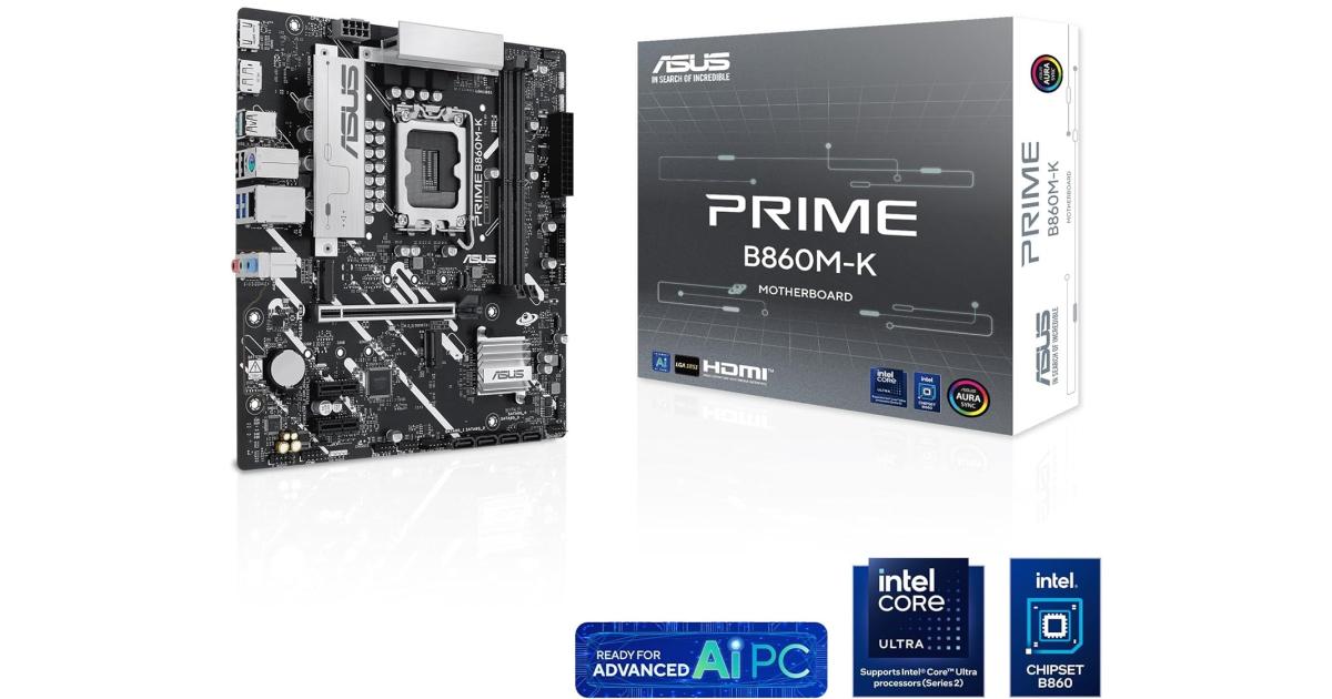 لوحة أم (Motherboard) ASUS Prime B860M-K LGA 1851 Micro-ATX LGA 1851 Micro-ATX , Intel B860 Chipset, 2x DIMM DDR5 Slots, Up to 128GB Max Memory, 1x PCIe 4.0 x16 Slot, 2x M.2 Slots