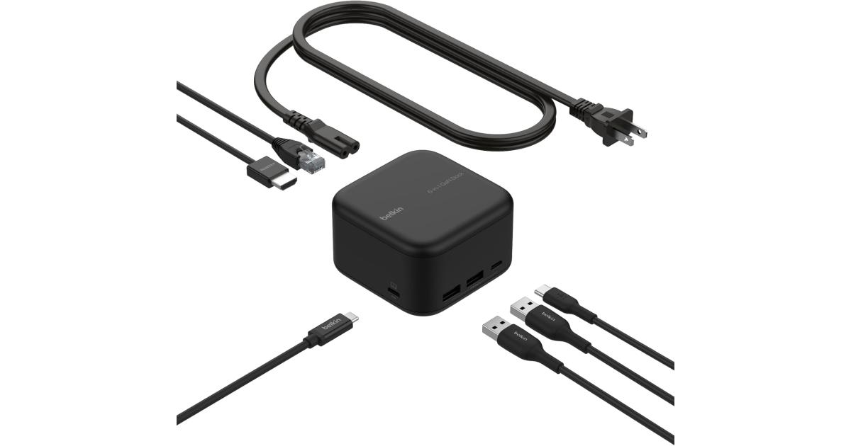 لابتوب آبل MacBook Pro Belkin Connect USB-C 6-in-1 Core GaN Dock 130W, Multiport Docking Station w/ 96W PD to Peripherals, USB-C, USB-A, Gigabit Ethernet, & HDMI 4K Ports for Gaming, , PC Laptops, & Chromebook