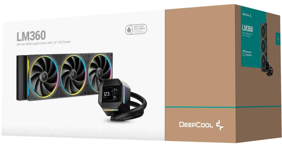 DeepCool LM360 ARGB Liquid Cooler 360mm 2.4" IPS Display Full Customized Supports MP4 Gen 6 Water Pump 3400RPM Anti-Leak For AMD & Intel - Black
