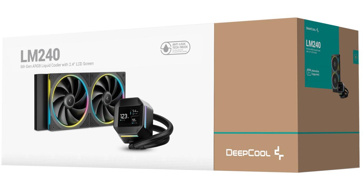 DeepCool LM240 ARGB Liquid Cooler 240mm 2.4" IPS Display Full Customized Supports MP4 Gen 6 Water Pump 3400RPM Anti-Leak For AMD & Intel - Black