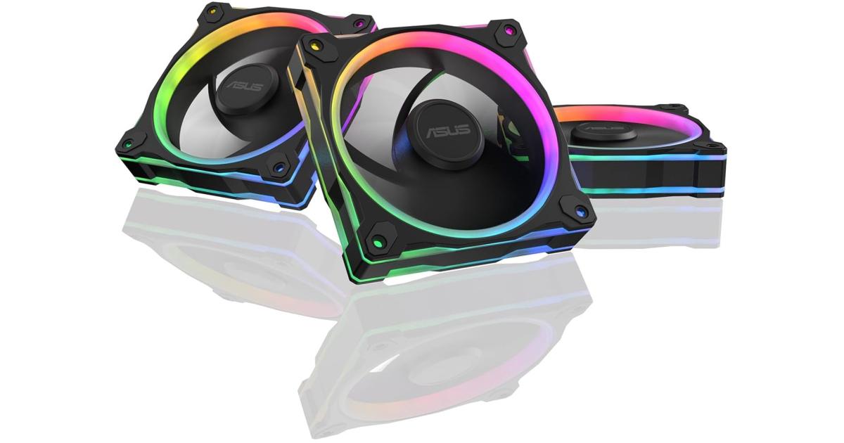 ASUS Prime MR120 aRGB Fan, 1600 RPM Fan Speed, 58 CFM Fan Airflow, Standard Blade, Dual-Sided Lighting, Sleeve Bearing, Triple Pack, Black