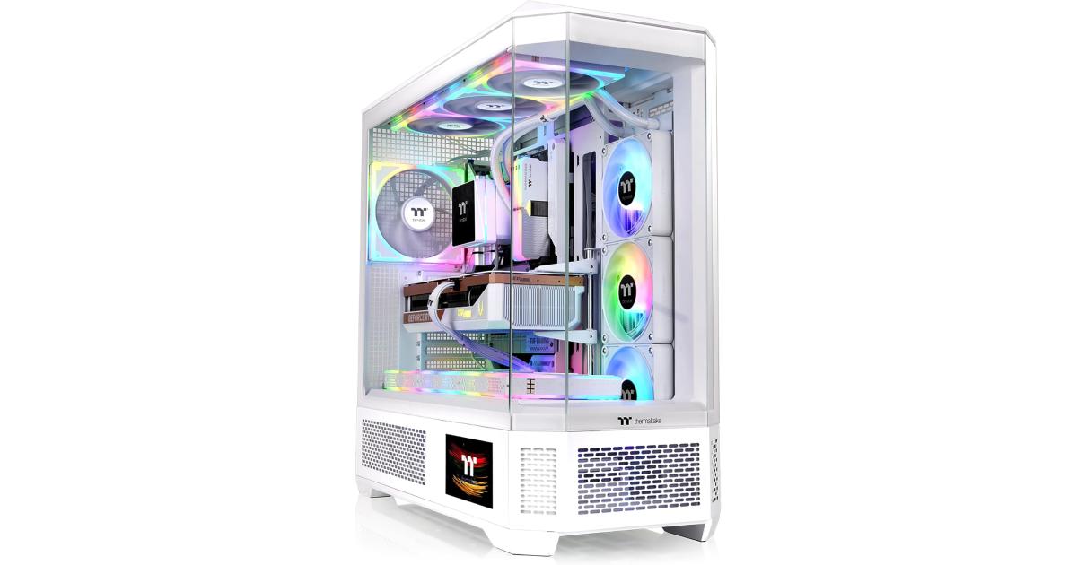 Thermaltake View 600 TG Full Tower 420mm Radiator Support Hidden Connector Support; Rotatable PCIe Slots, Snow + Thermaltake 6.0" LCD Panel Kit Snow White