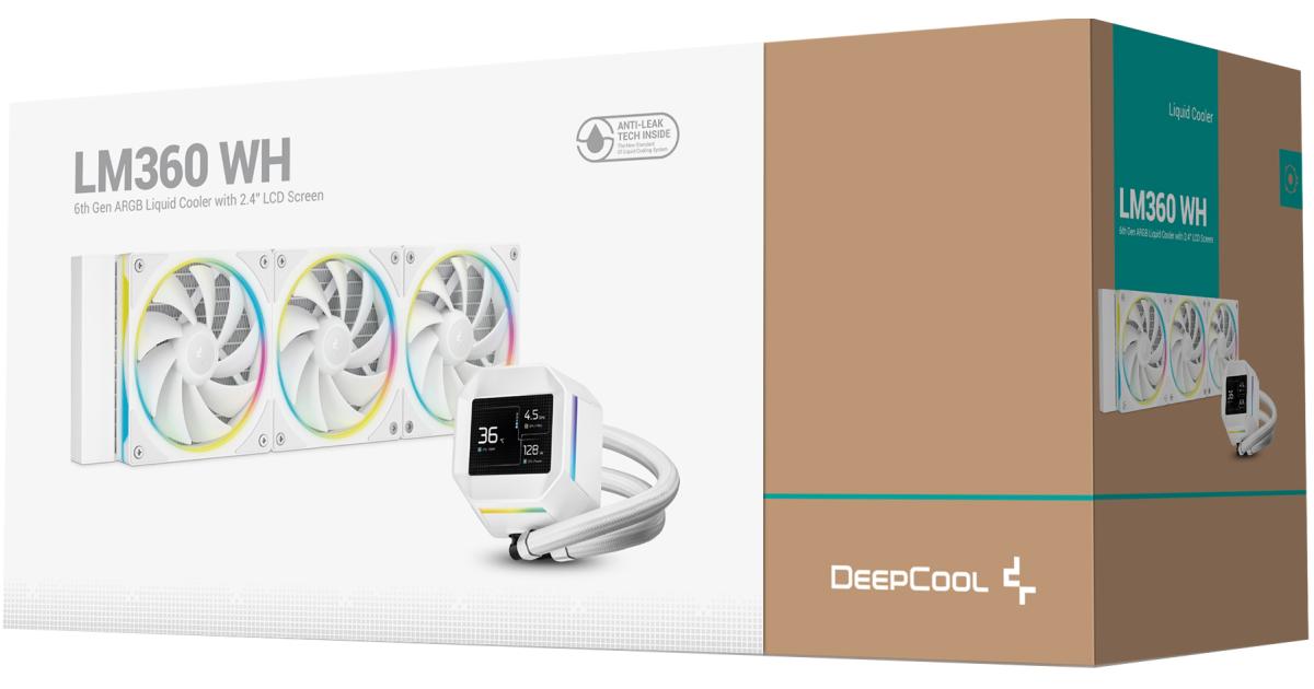 DeepCool LM360 ARGB Liquid Cooler 360mm 2.4" IPS Display Full Customized Supports MP4 Gen 6 Water Pump 3400RPM Anti-Leak For AMD & Intel - White