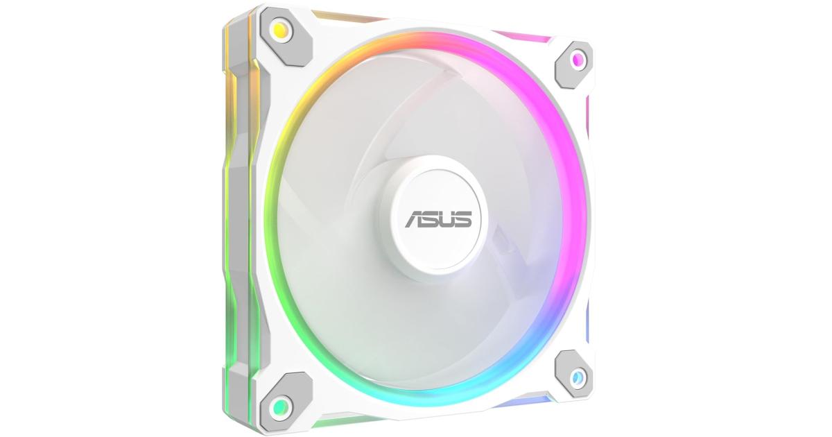 ASUS Prime MR120 aRGB Fan, 1600 RPM Fan Speed, 58 CFM Fan Airflow, Standard Blade, Dual-Sided Lighting, Sleeve Bearing, Single Pack, White