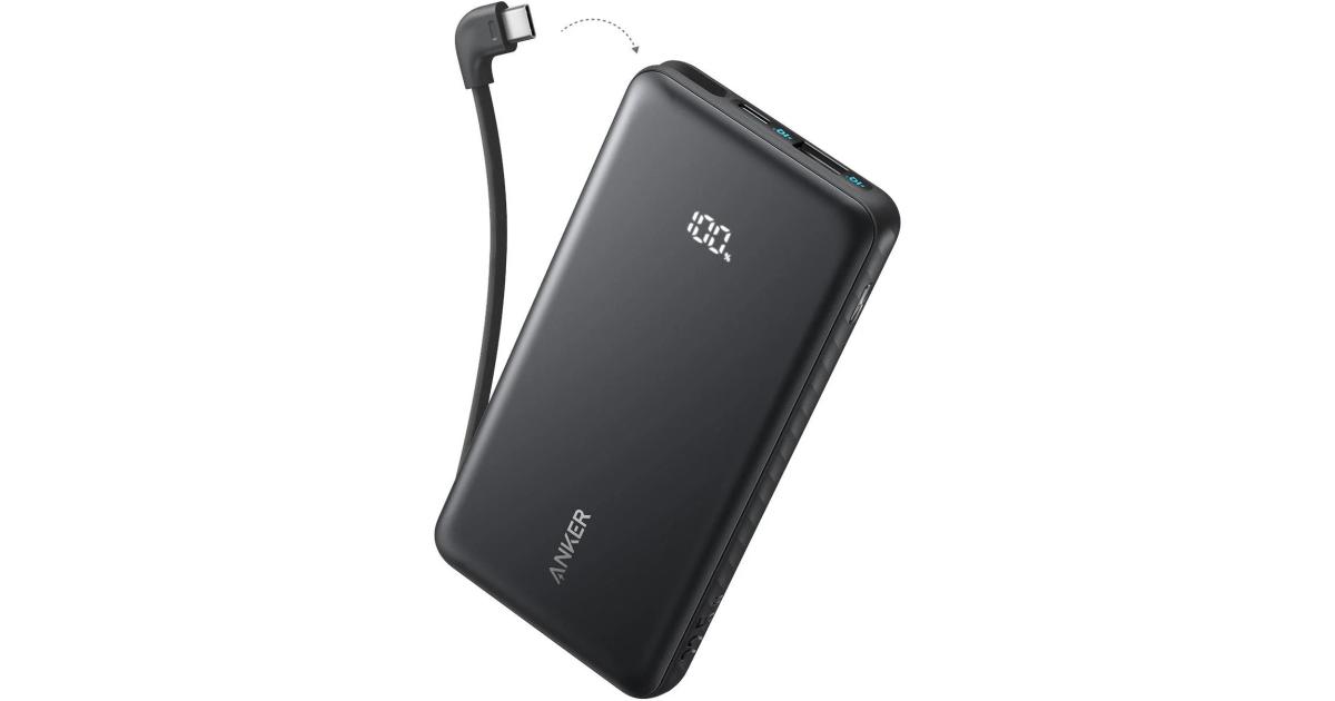 باور بنك (شاحن متنقل) Anker Zolo Powerbank 10000mAh 22.5W Fast Charging with Built-in USB-C Cable - Black Color