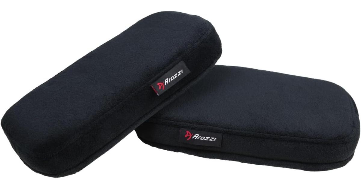 Arozzi Ergonomic Memory Foam Armrest Pads, Comfortable Gaming/Office Chair Armrest Pads, Forearm and Elbow Pressure Relief (2 Pieces)