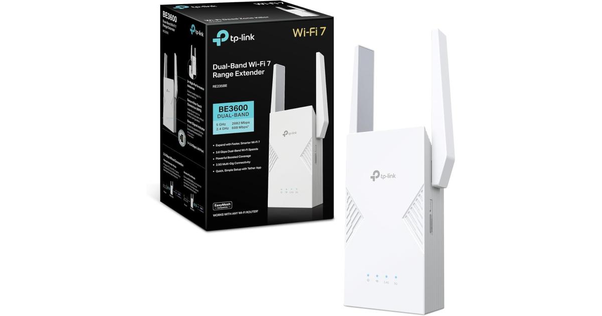 Tp-Link RE235BE BE3600 Dual-Band Wi-Fi 7 Range Extender 2.5G Multi-Gigabit Ethernet Port EasyMesh Works with all Wi-Fi Generations & Devices