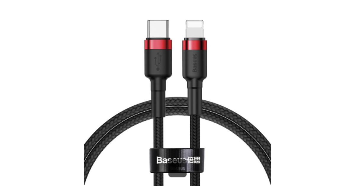 Baseus Cafule Series Type-C to Lightning Cable - 20W PD Fast Charge & 480Mbps High-Speed Data Transfer, Nylon Braided, 1M - Black