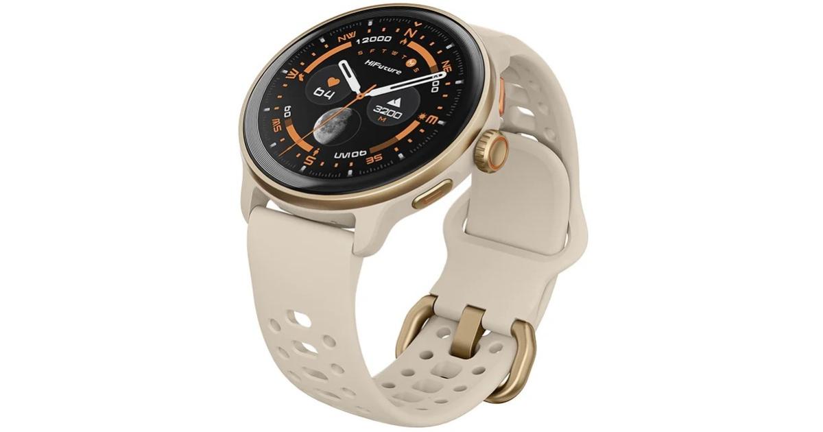 معالج HiFuture VELA Smart Watch,1.43" AMOLED Display, Bluetooth 5.3, Powered by Dual Core & Syntra AI, GPS Heartbeat & 100+ Sports Modes 5ATM Waterproof 36mm Smart Watch - Latte