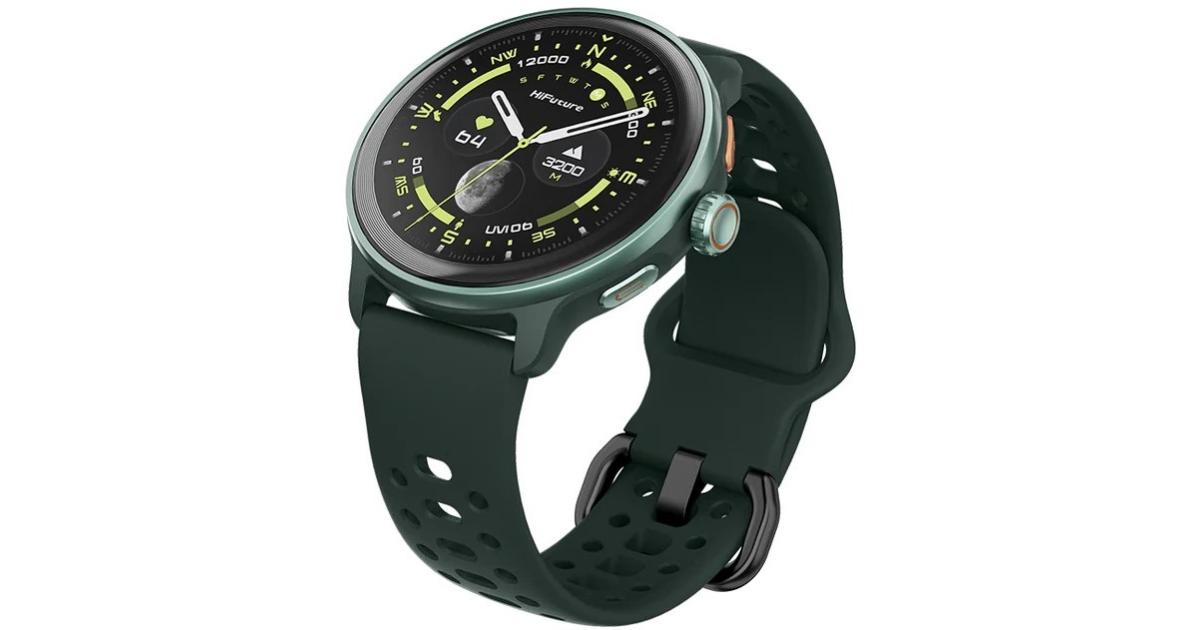 معالج HiFuture VELA Smart Watch,1.43" AMOLED Display, Bluetooth 5.3, Powered by Dual Core & Syntra AI, GPS Heartbeat & 100+ Sports Modes 5ATM Waterproof 36mm Smart Watch - Dark Green