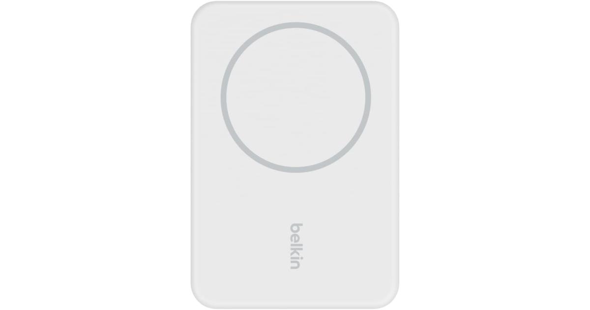 باور بنك (شاحن متنقل) Belkin BoostCharge Wireless 5000mAh MagSafe Charger 7.5W, Built-in Pop-up Kickstand - iPhone 17, Air, Pro, Pro Max, AirPods, Apple Watch, Google Pixel 10, etc. - White