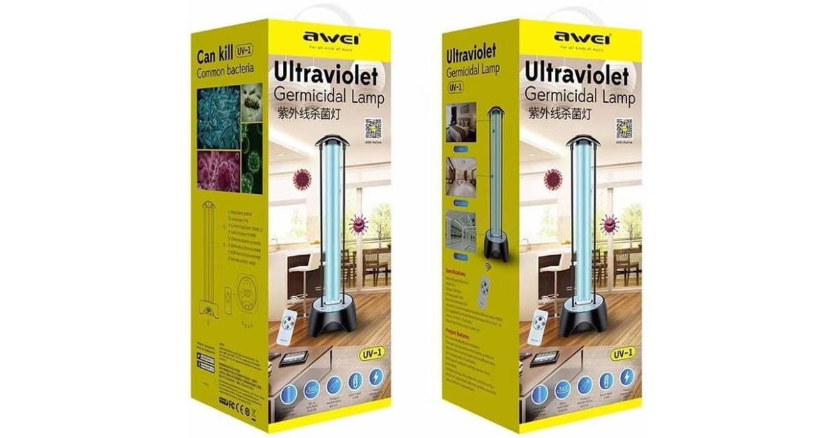 Awie Ultraviolet Germicidal UV Lamp 220V 38W Sterilization with Three-Step Timing Remote Control for Household Disinfection Living Room Bedroom Household