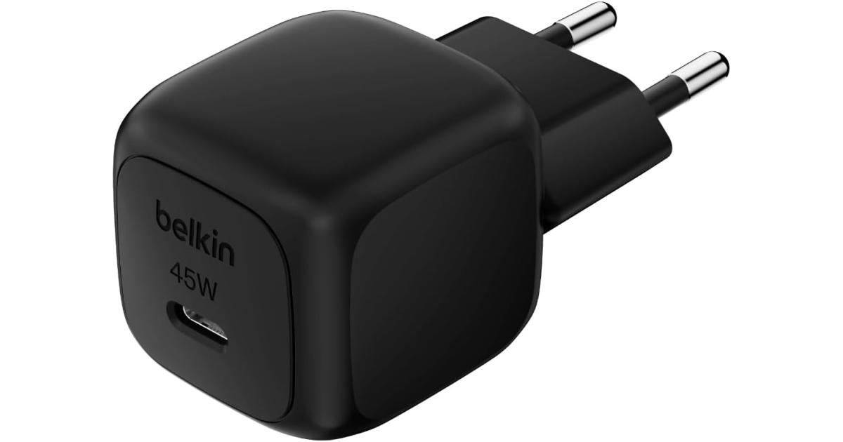 شاحن Belkin BoostCharge Compact 45W USB-C PD Fast Charging AC for All iPhone 16 and iPhone 15 Models Samsung Galaxy S25, iPad, AirPods, and More - Black