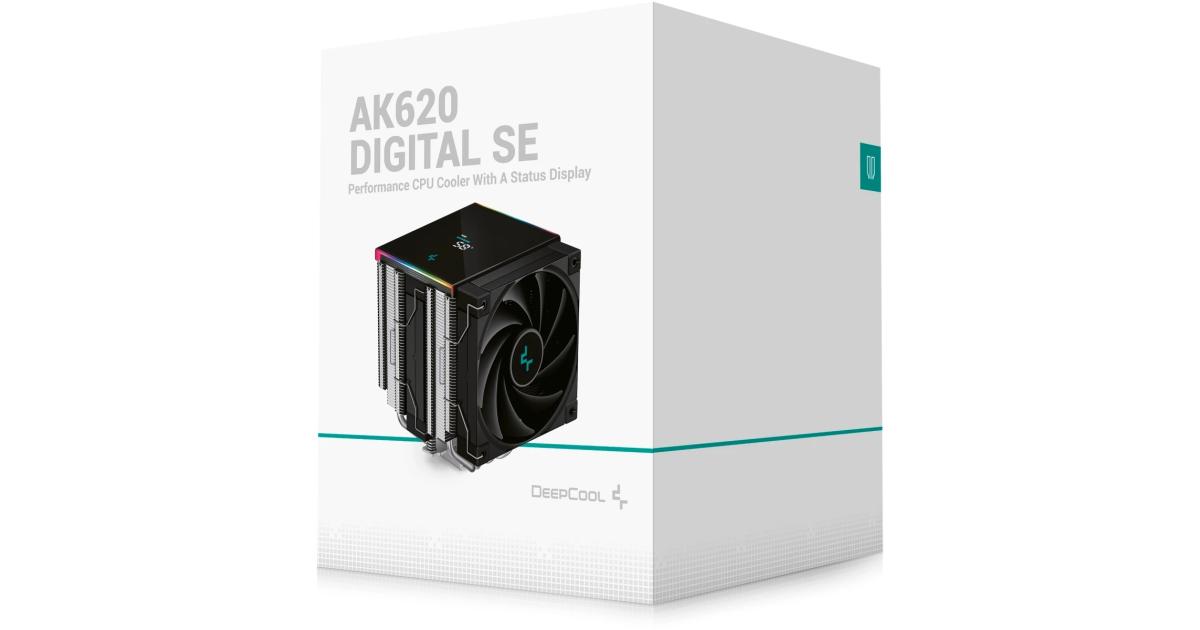 معالج DeepCool AK620 Digital SE Air Cooler Mighty 260w TDP 6 Copper Heat Pipes Dual-Tower Cooler w/ ARGB LED Strip & Digital Screen Displays , Black