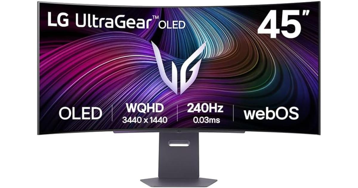 LG 45GX90SA UltraGear™ Smart 45” OLED Curved 800R 2K 240Hz 0.03ms HDR True Black 400 webOS 24 AI Picture & Sound G-SYNC Compatible HDMI 2.1 & USB C Adjustable Stand - Black