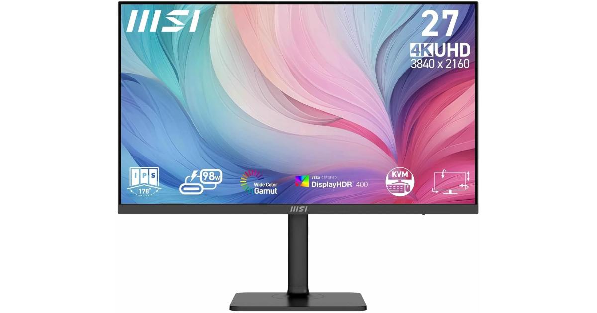 MSI Modern MD272UPHG 27" IPS UHD 4K HDR 400 , Eye-Friendly Screen, KVM Function, Adjustable Stand w/ HDMI , DisplayPort & Type-C 90w & Speakers