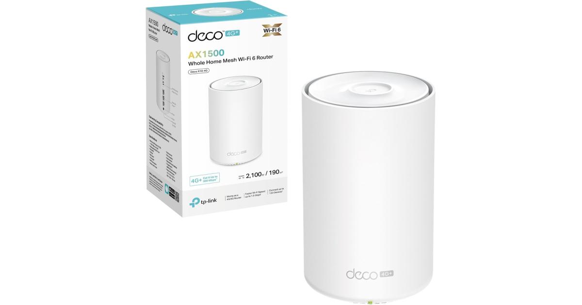 راوتر TP-Link Deco X10-4G 4G+ WiFi 6 AX1500 Mbps 4G+ Cat6 WiFi 4G 4G with Sim Slot, Sim Card , Mesh WiFi 6 System, Gigabit Ports, WiFi Extender Booster (1Pack)
