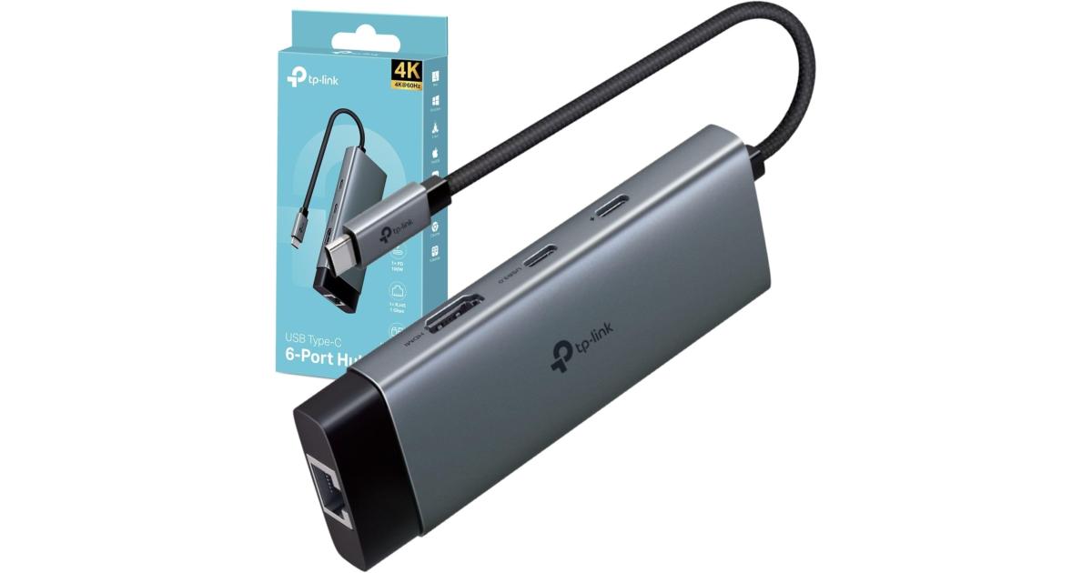 TP-Link UH6120C USB Type-C Hub 6-in-1 with a 4K@60Hz HDMI, 1 Gbps ethernet, 1× USB-C Data Ports, 2× USB-A Data Ports, Powerful 100W Fast Charging, Stable connection, Plug & Play