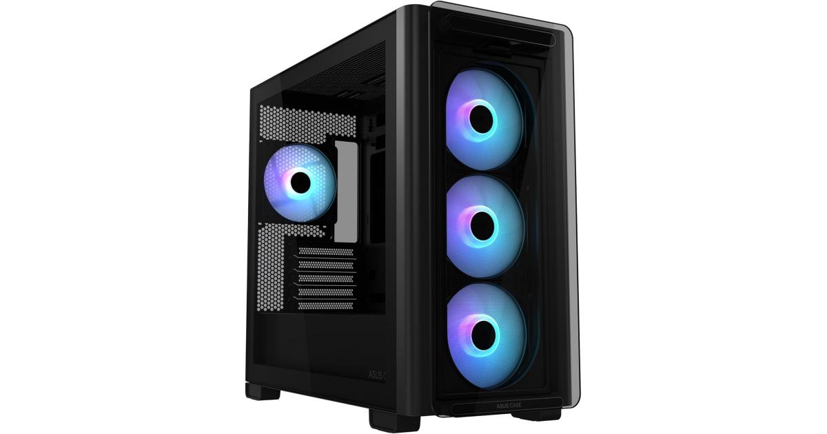 كرت شاشة ASUS A23 Plus Computer Case, 4x Pre-Installed aRGB Fans, Up to 360mm Radiator & 7x 120mm Fan Support, 380mm Compatible, Front Panel USB Type-C I/O, Black