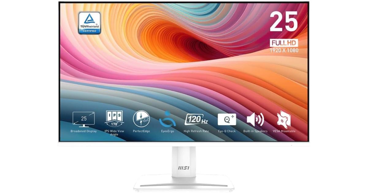 MSI Pro MP251W E2 25" IPS Full HD 120Hz 1ms HDR Ready EyesErgo Anti-Flicker Less Blue Light Eye-Q Check VGA & Display Port & HDMI - White