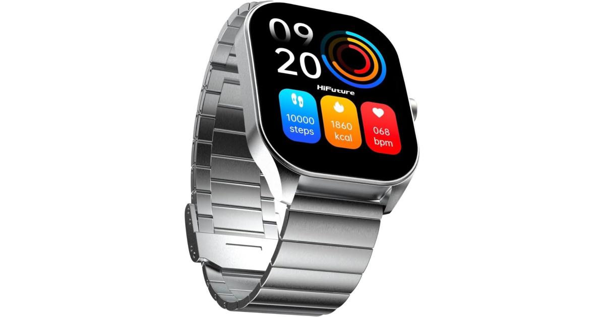 HiFuture Apex Smart Watch, Stainless Steel, Wireless Calling, 2.04 Inch AMOLED Display, IP68 Water Resistant, 7 Days Battery Life- Silver
