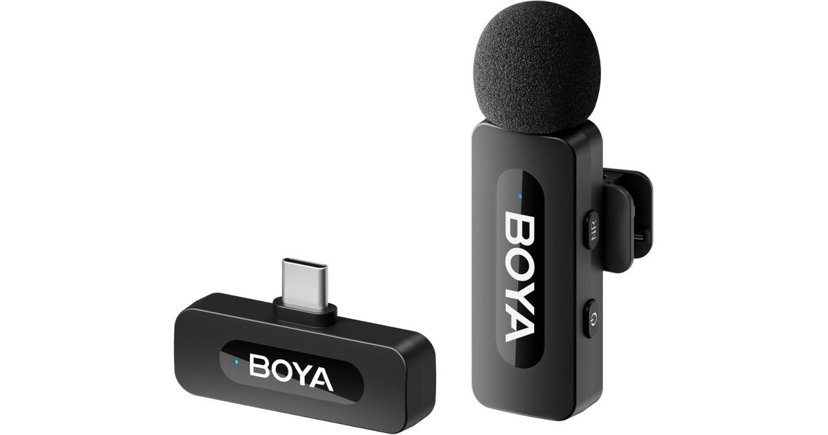 Boya BY-V10 2.4 ghz Omnidirectional Wireless Microphone System with a Transmitter & Receiver for Type-C Devices & Android. for Vlog, Social Media, YouTube Content with Rechargeable Battery. 50m Range - Black