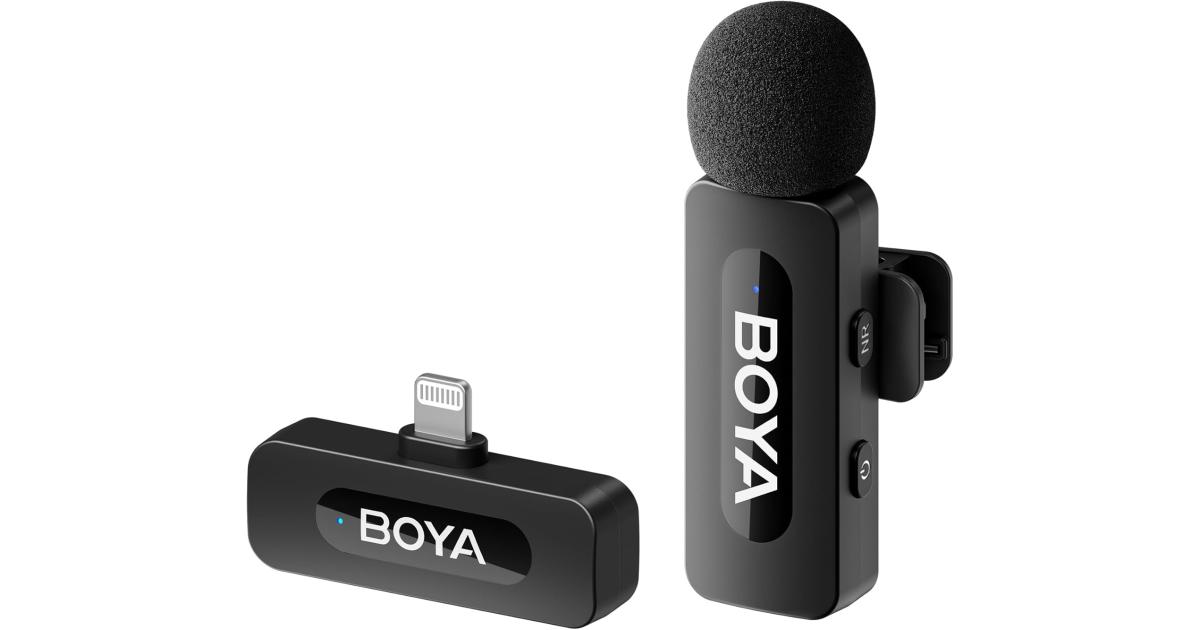 Boya BY-V1 Wireless Lavalier Microphone for iPhone, Mobile Phone Microphone iPhone Wireless, 100m Range, Mini Lapel Microphone for Podcast, Video, Vlog, YouTube, TikTok - Black