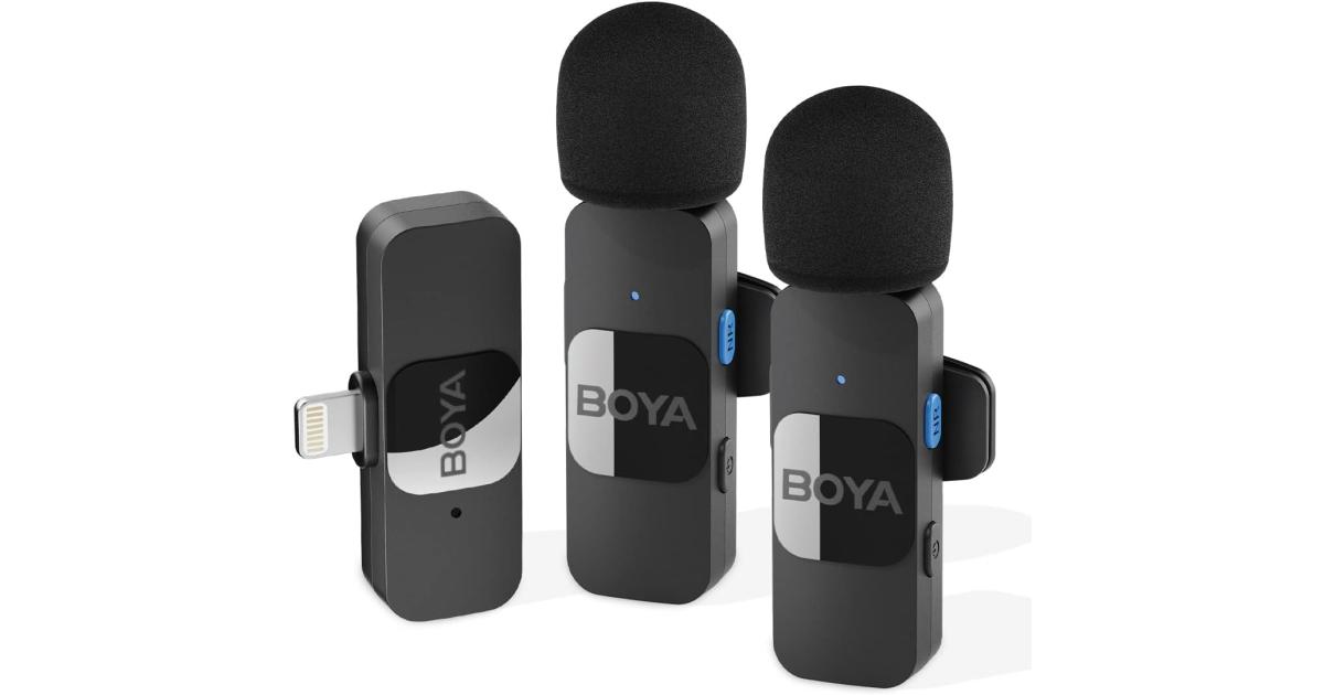 BOYA BY-V2 Wireless Microphone for iPhone,2.4GHz Plug Play Mnini Clip-on Mic for iPhone 14/14 Pro/13/13 Pro/12 iPad iOS Devices Vlogging YouTube Video Recording Podcast Interview - Black