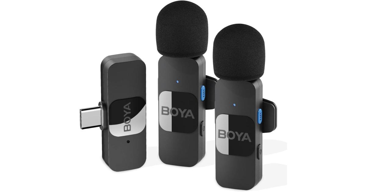 لابتوب BOYA BY-V20 USB-C Wireless Microphone,Mini Lapel Mic with NoiseCancelling Compatibale with Android/Type-C Smartphone for YouTube Speaking Podcast Facebook Vlogging Video Recording - Black