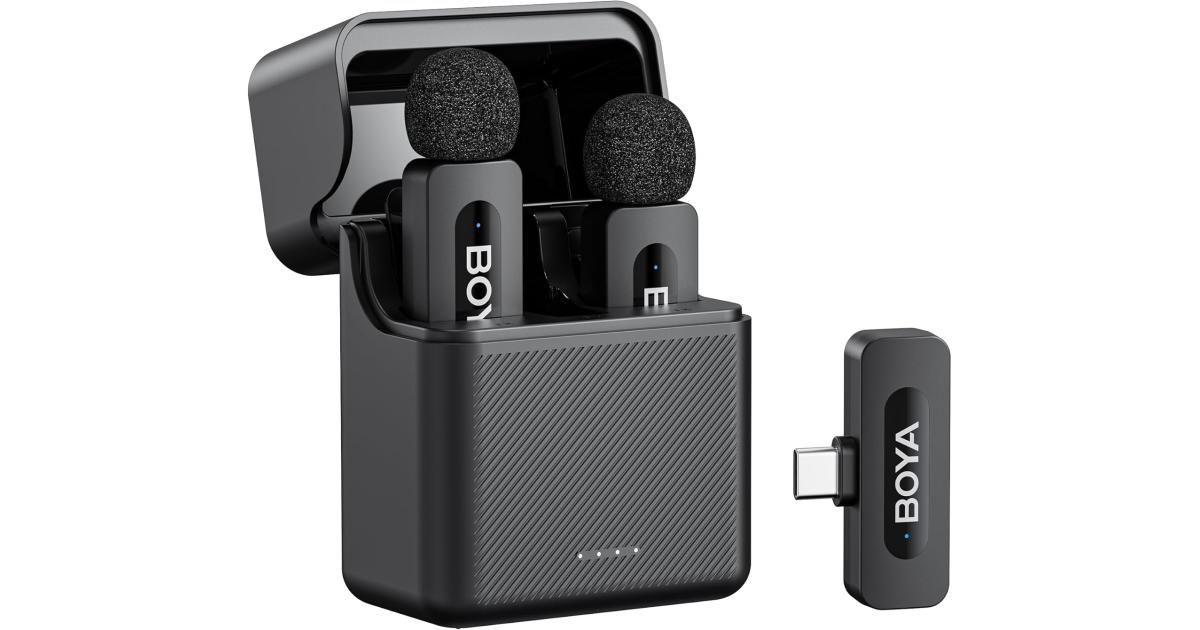 BOYA V30 Wireless Lavalier Microphone for iPhone/Android/PC/Laptop with USB-C Port, 36H Battery Life with Charging Case, Noise Canceling Clip on Lapel Microphone Wireless Mini Mic for Video Recording - Black