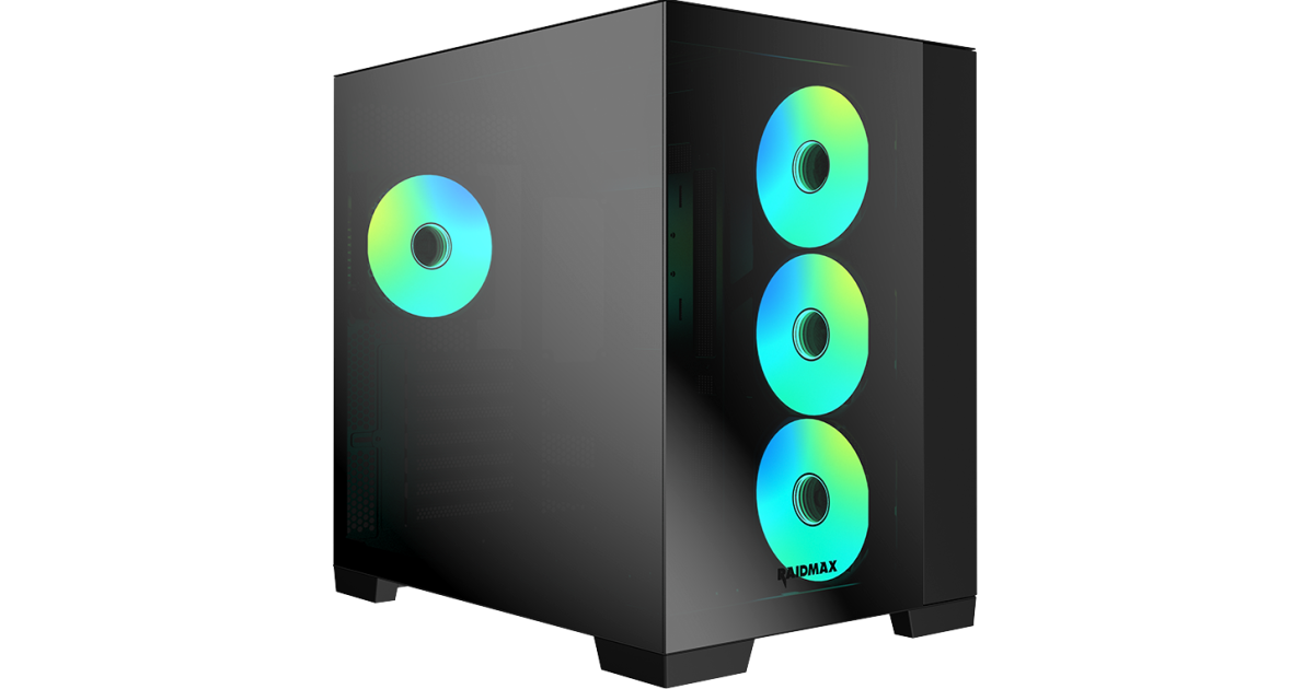 Raidmax Infinita Series i610CBF Chrome Dual Chamber ATX 2 Side Tempered Glass Support Back Conect Design 4x 120mm ARGB Fan Preinstalled Supports Up to 400mm GPU & USB C - Black