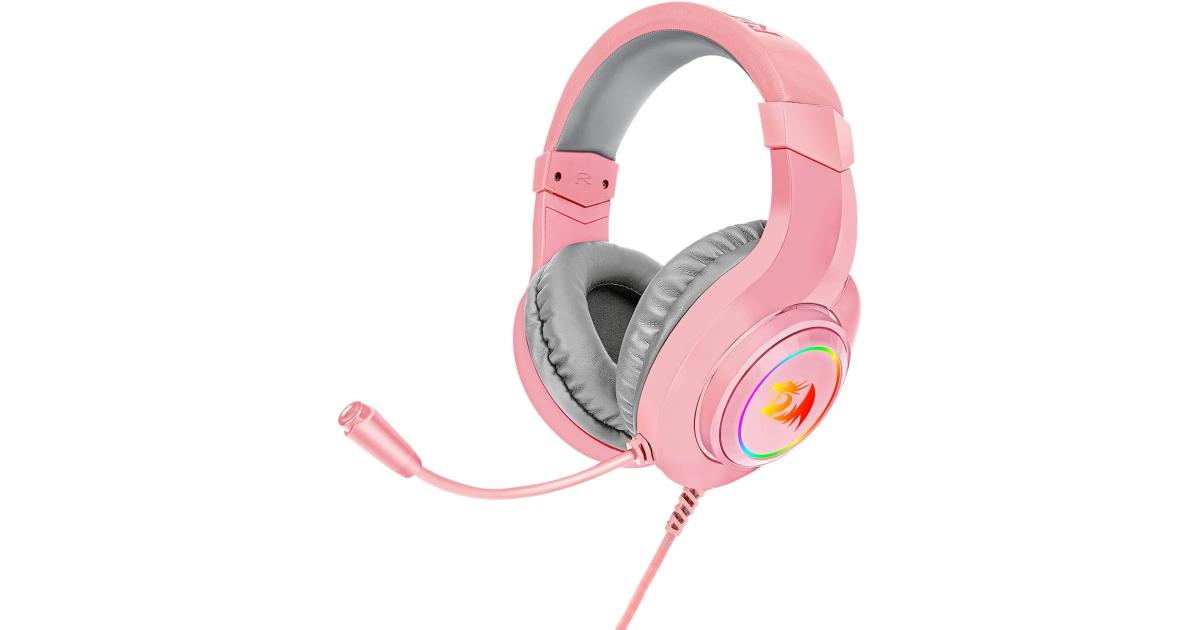 سماعة ألعاب (رأس) Redragon H260 Hylas RGB Pink with Microphone, Circumaural Pads, Compatible with Xbox One PS4 PS5 Laptop PC - Pink
