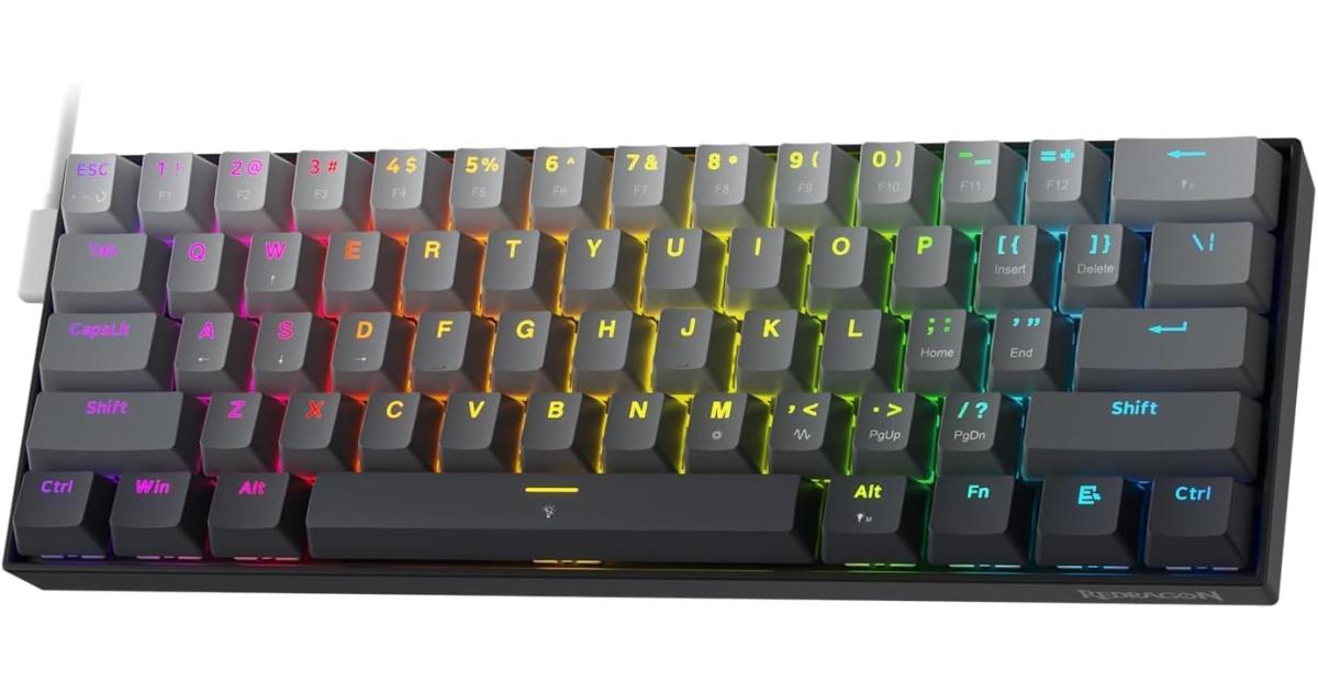 كيبورد ميكانيكي Redragon FIZZ K617GGB Magnetic Switch Rapid Trigger Gaming Keyboard, 60% Wired w/ 8k Hz Polling Rate(0.1ms), Hyper-Fast 0.2mm Actuation Custom Switch Adjustable via Software - Misty Grey
