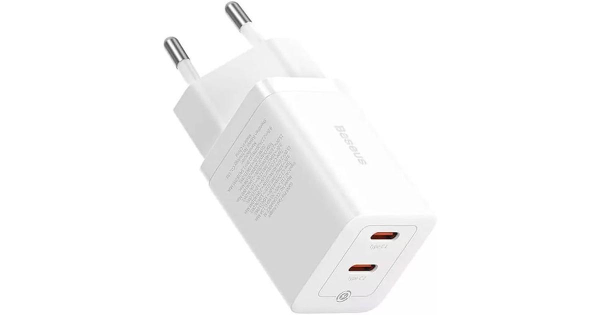 شاحن Baseus GaN5 Pro Fast Dual Type C Port, 40W EU, BCT technology- White
