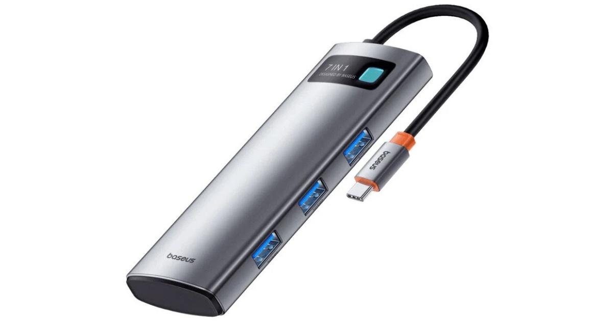 موزع منافذ (USB Hub) Baseus Gleam 7in1, USB-C to 1x HDMI4K 60Hz + 3x USB3.0 + 1x PD + 1x SD/TF