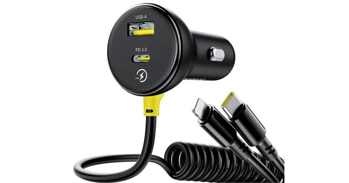 شاحن سيارة Baseus Circular with USB-C / Lightning Cable, 60W, 3A, 1 x USB-A - 1 x USB-C, Black