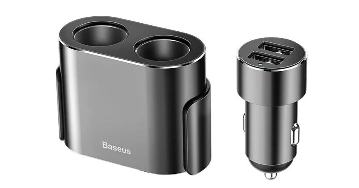 Baseus High Efficiency One to Two Cigarette Lighter (dual-cigarette lighter 80W +dual USB 3.1A) - Black