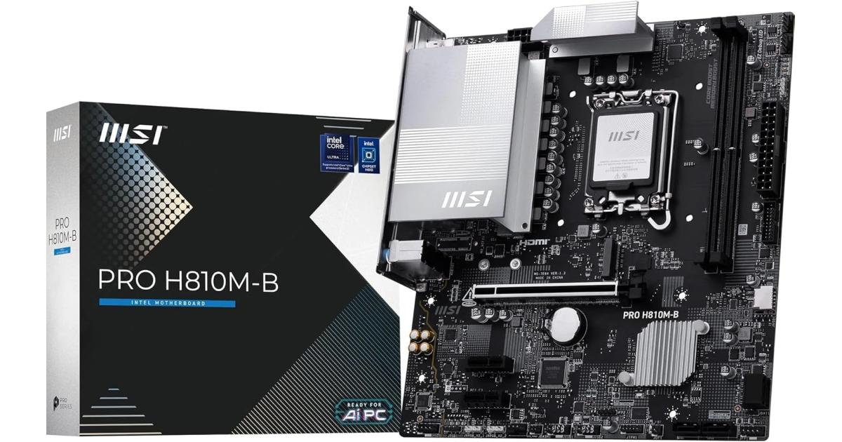 MSI PRO H810M-B mATX - Supports Intel Core Ultra Processors (Series 2), LGA 1851 - DDR5 Memory Boost (6400 MT/s MAX), PCIe 5.0 x16, M.2 Gen4, 2.5G LAN