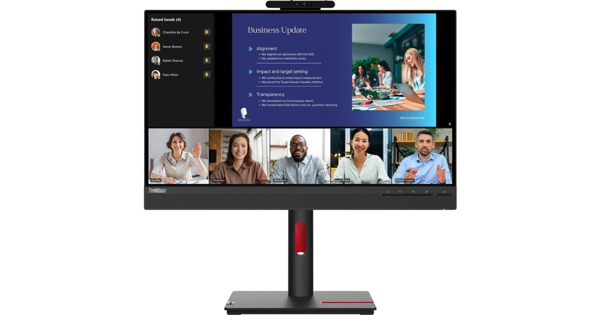 شاشة Lenovo ThinkVision T24v-30 24" IPS Full HD 75Hz Conferencing Adjustable Stand Built In 2MP Webcam & Speakers & Mic w/ HDMI , DP, VGA & USB Hub