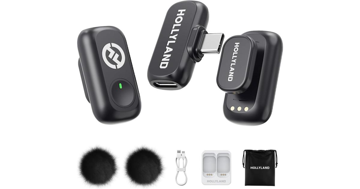 Hollyland Lark A1 Mini Wireless Microphone for iPhone 17/16/15 & Android, 48kHz/24-bit, 3-Level Intelligent Noise Cancel, Mini Mic for YouTube, Podcast, Vlogging (Black, 2TX + USB-C RX) - Black