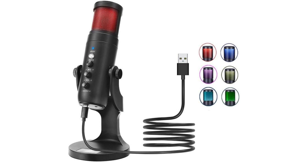Jmary MC-PW9 Wired USB RGB Microphone for Recording - Black