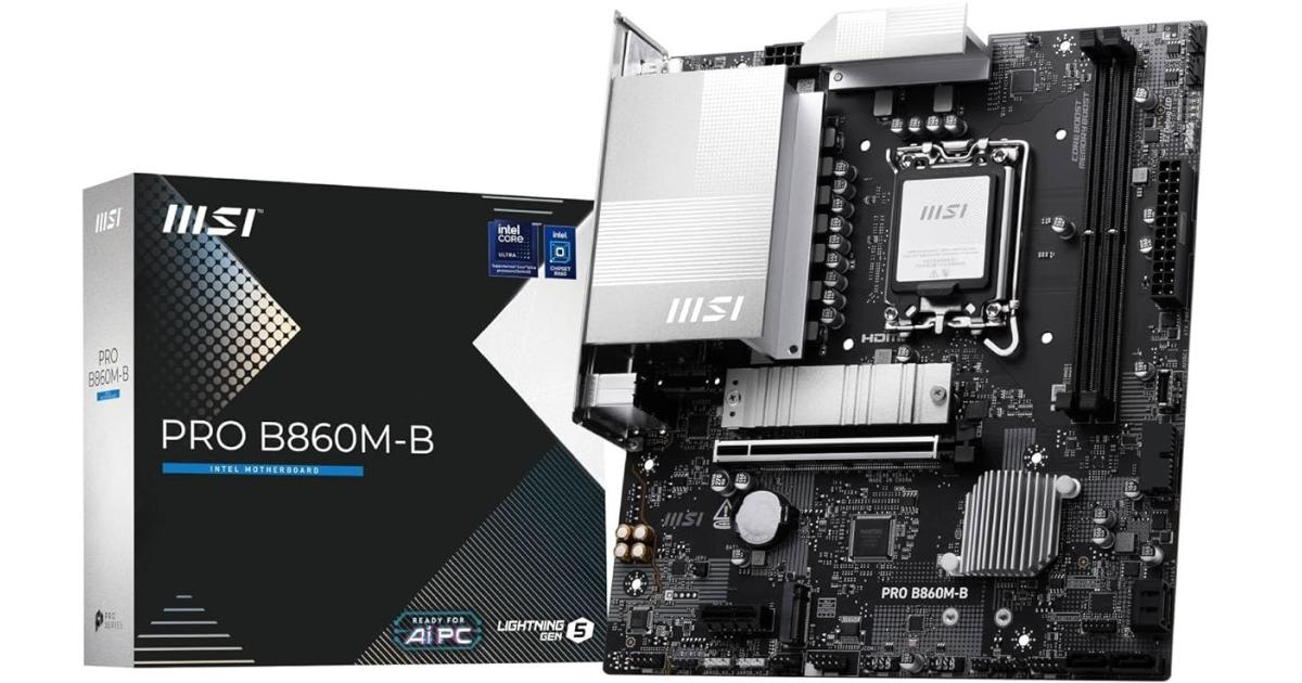 MSI PRO B860M-B mATX - Supports Intel Core Ultra Processors (Series 2), LGA 1851 - Direct 6 Phases, DDR5 Memory Boost (9066+ MT/s OC), PCIe 5.0 x16, M.2 Gen5, 5G LAN
