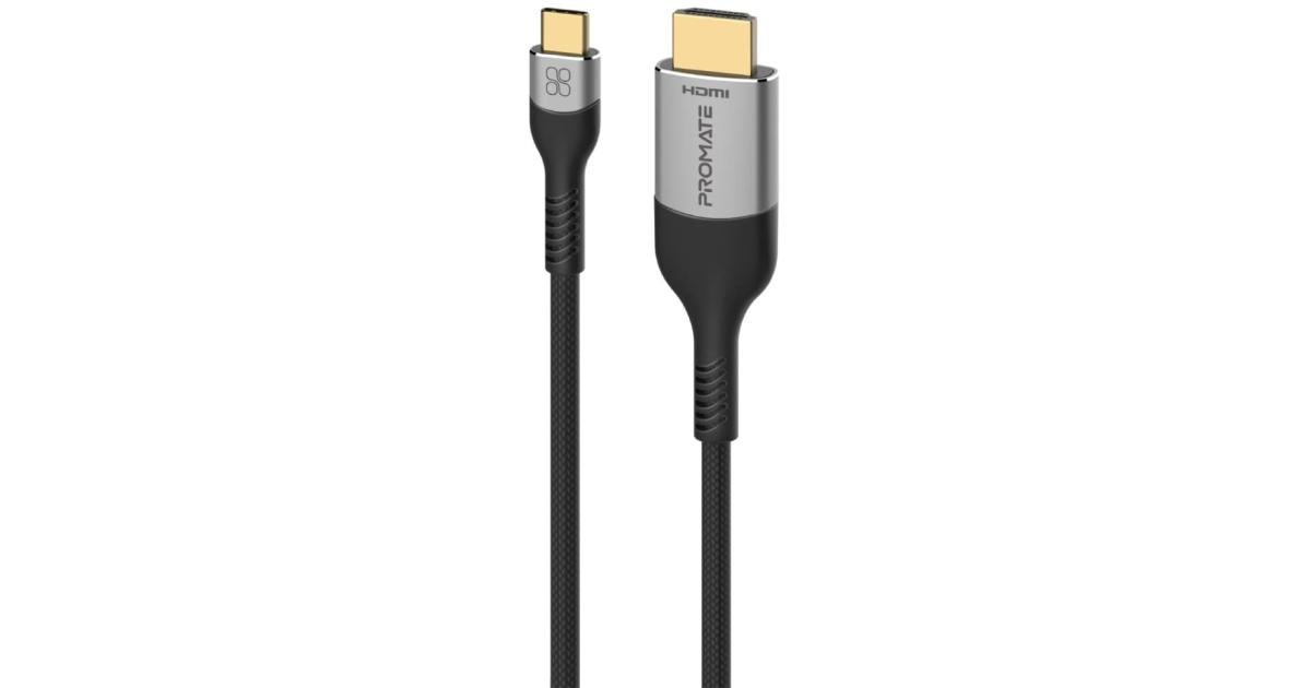 Promate MediaCord-8K Type-C to HDMI Cable, Premium Type-C (Thunderbolt-4) to HDMI AV Cable with 48Gbps Transfer Speed, 10000+ Bend Lifespan and Nylon Braided Cord for USB Type-C Enabled Devices