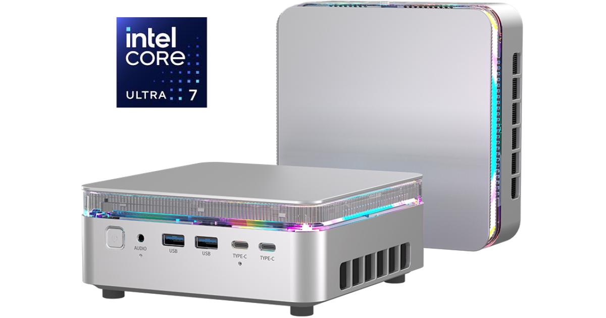 معالج ACEMAGIC F3M (2025) Mini AI PC Barebone Intel Core Ultra 7 155H 16-Cores High-Performance w/ Supporting up to 3 Displays & 2 Lan , Silver