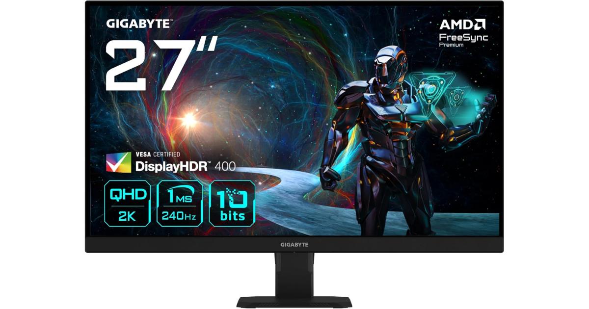 شاشة ألعاب GIGABYTE GS27QXA SS IPS 27" 2K 240Hz 1ms DisplayHDR 400 128% sRGB AMD FreeSync Premium Low Blue Light w/ Display Port & HDMI , Black